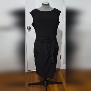 Anne Klein Black Midi Dress with Draped Waist Tie 12